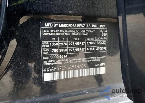 2005 Mercedes-Benz Ml 350 из США, поврежденный, VIN 4JGAB57EX5A518708